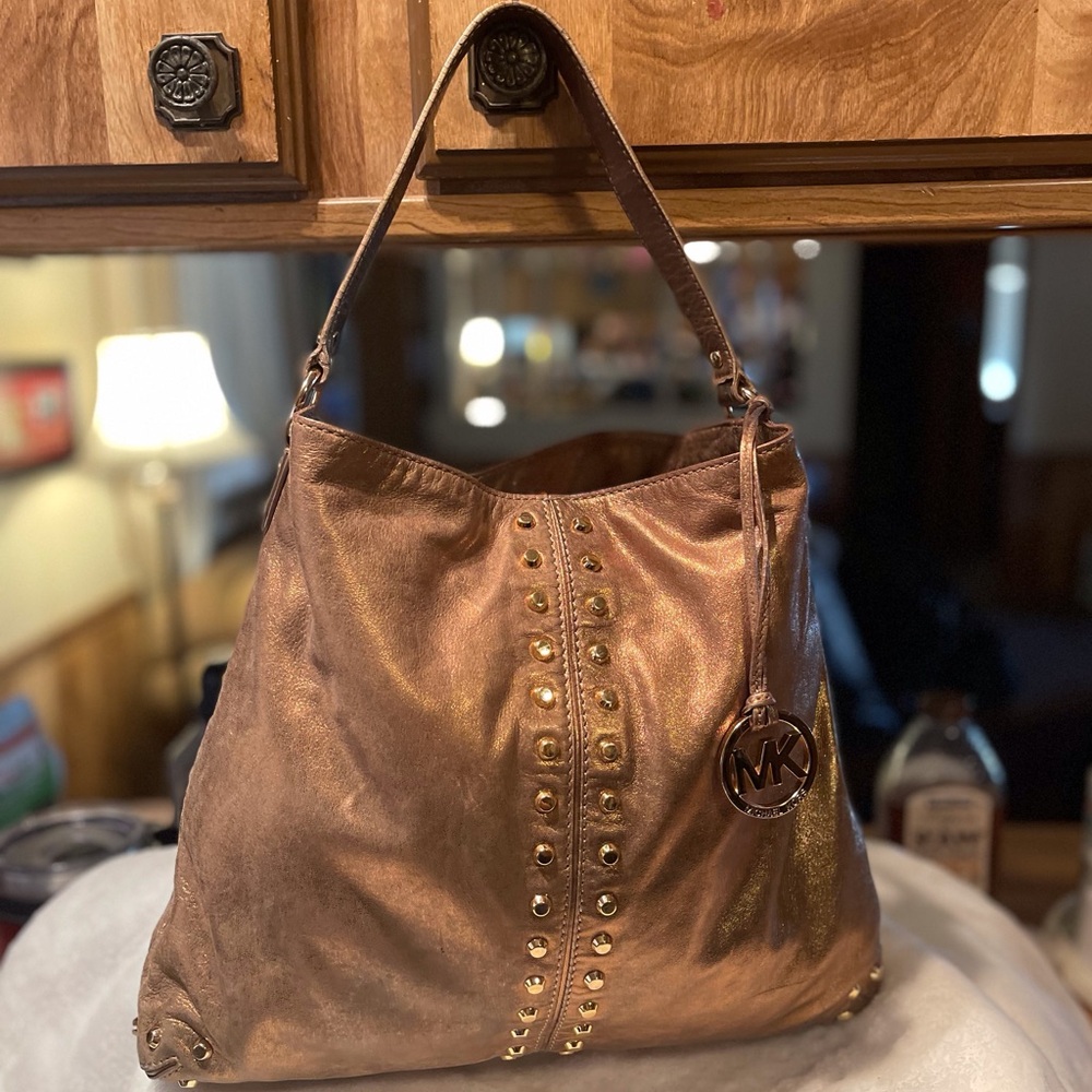 Michael Kors Astor Studded Bronze/Gold Shoulder Hobo Bag